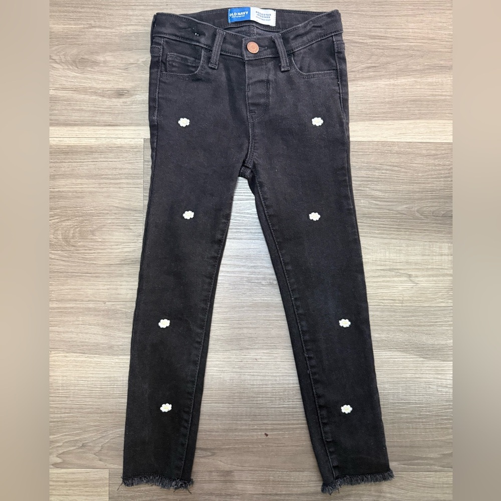 Old Navy Kids Black Jeans with White Floral Accents
